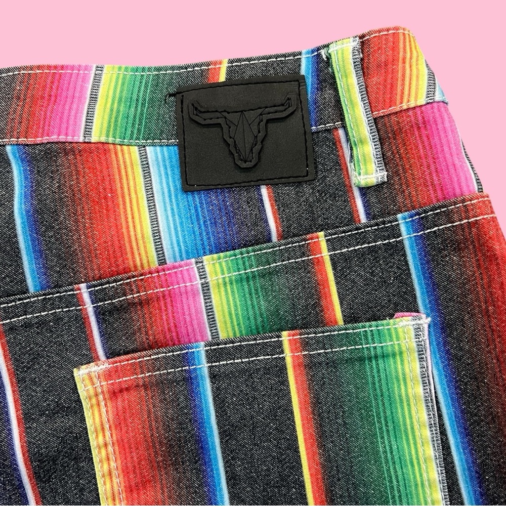 Lucky & Blessed Serape Jean Shorts Frayed / Fringe Hem - Picture 3 of 5